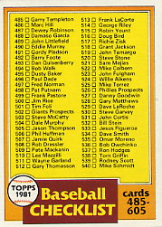 1981 Topps Baseball Cards      562     Checklist 485-605